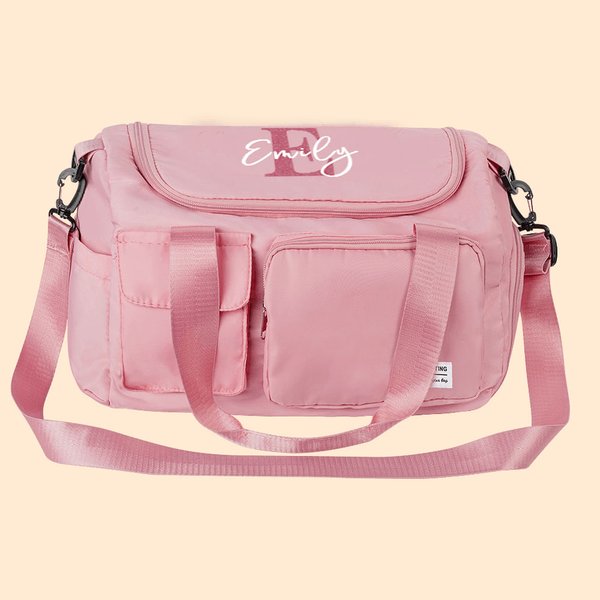 Personalised Glitter Initial Name Large Travel Duffle Bag with Multi-compartment and Shoulder Strap Back to School Birthday Gift for Women Girls