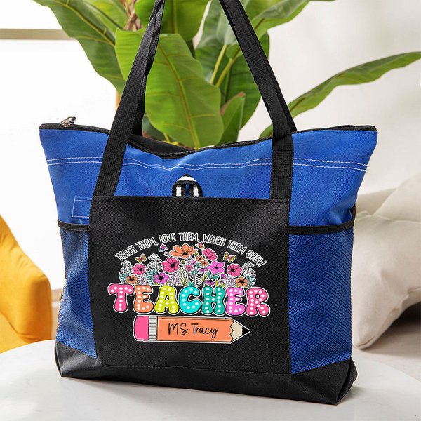 Libro de lápices personalizado de gran capacidad Flores silvestres Bolsa de asas con nombre Agradecimiento al profesor Regalo de vuelta al cole para el profesor