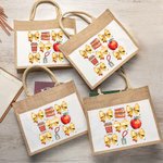 Personalized Coquette Bow Book Coffee Apple Large Jute Tote Bag with Name and Canvas Pocket Back to School Appreciation Gift for Teacher