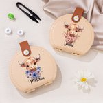 Personalized Birth Flower Highland Cow Daisy Portable Sewing Kit Set Storage Box with Name Handle Birthday Gift for Highland Cow Lover