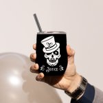 Personalized Sugar Skull Wine Tumbler with Name Mexican Day of the Dead Gothic Wedding Gift for Women Men