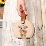 Personalized Birth Flower Highland Cow Daisy Portable Sewing Kit Set Storage Box with Name Handle Birthday Gift for Highland Cow Lover