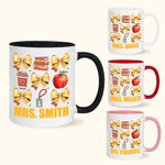 Personalized Yellow Coquette Bow Book Coffee Apple Work ID Design 11oz Ceramic Mug with Name Back to School Appreciation Gift for Teacher