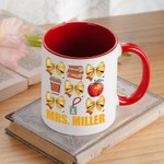 Personalized Yellow Coquette Bow Book Coffee Apple Work ID Design 11oz Ceramic Mug with Name Back to School Appreciation Gift for Teacher