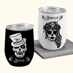 Personalized Sugar Skull Wine Tumbler with Name Mexican Day of the Dead Gothic Wedding Gift for Women Men