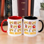Personalized Yellow Coquette Bow Book Coffee Apple Work ID Design 11oz Ceramic Mug with Name Back to School Appreciation Gift for Teacher
