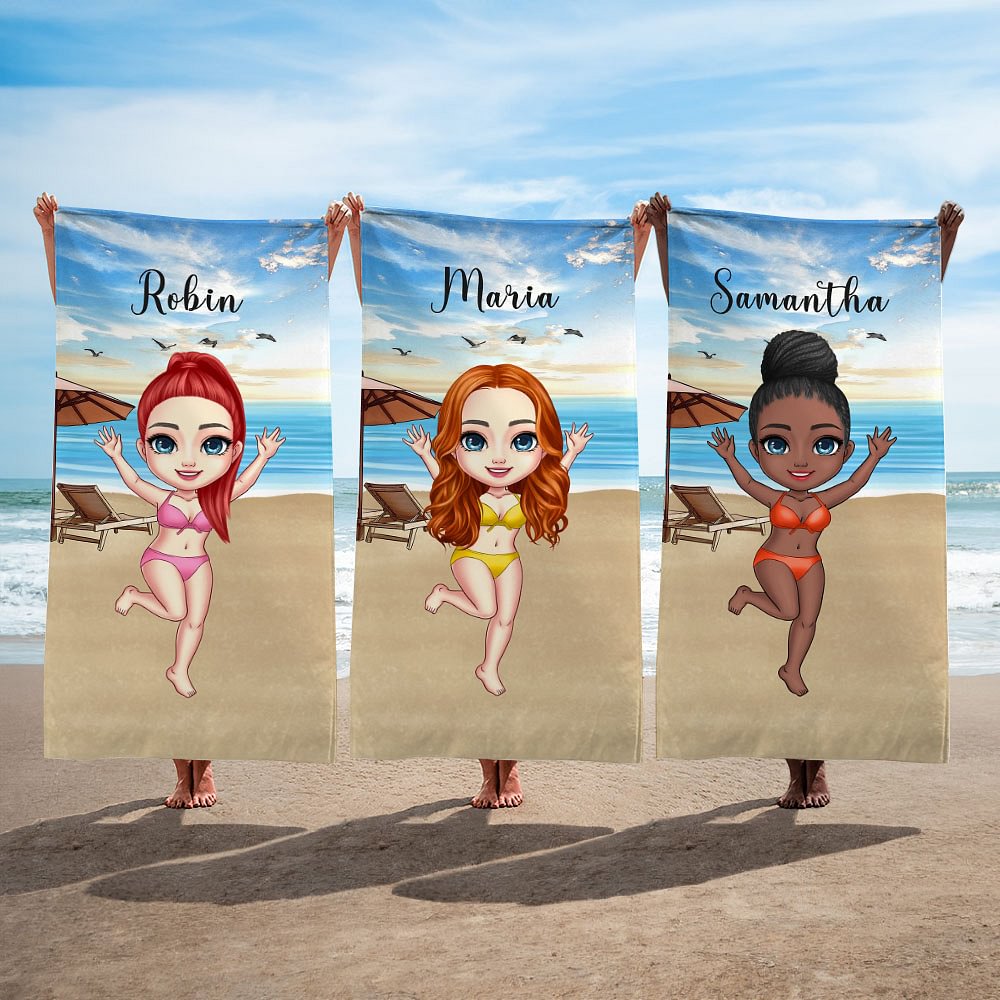 Serviette de Plage Personnalisé avec Image de Personnage et Prénom Serviette Super Douce Séchage Rapide Cadeau Vacances d'Été pour Femme Homme Famille
