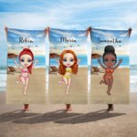 Personalized Super Absorbent Quick Dry Sand Free Cute Cartoon Sea Beach Towel with Name Birthday Pool Party Vacation Gift for Family Members