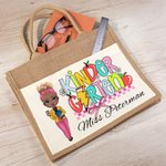 Henkilökohtainen sarjakuvahahmo Kynä Apple Design Suuri Kangaskassi nimi ja puuvilla Pocket arvostus takaisin kouluun lahja opettajalle