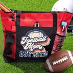 Personalized Retro Rainbow Letter Football Theme Zippered Tote Bag with Number Name Game Day Accessories Birthday Gift for Football Mom