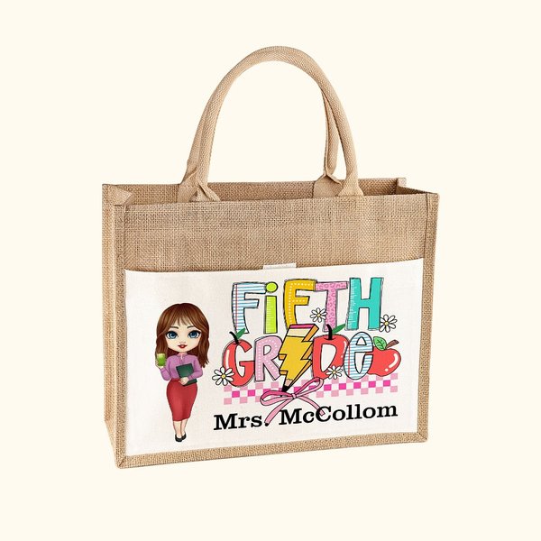 Personalisierte Cartoon-Charakter Bleistift Apfel Design große Tragetasche mit Namen und Baumwolle Tasche Wertschätzung zurück zu Schule Geschenk für 