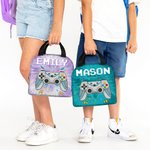 Gepersonaliseerde Tie-dye Effect Gamepad Ontwerp Oxford Geïsoleerde Lunchtas met Naam School Werk Picknick Buiten Activiteiten Cadeau voor Kids Game L