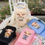 Personalised Highland Cow Birth Flower Name Water Bottle Carrier Bag with Strap Tumbler Accessories for 40oz Stanley Birthday Gift for Family Friend