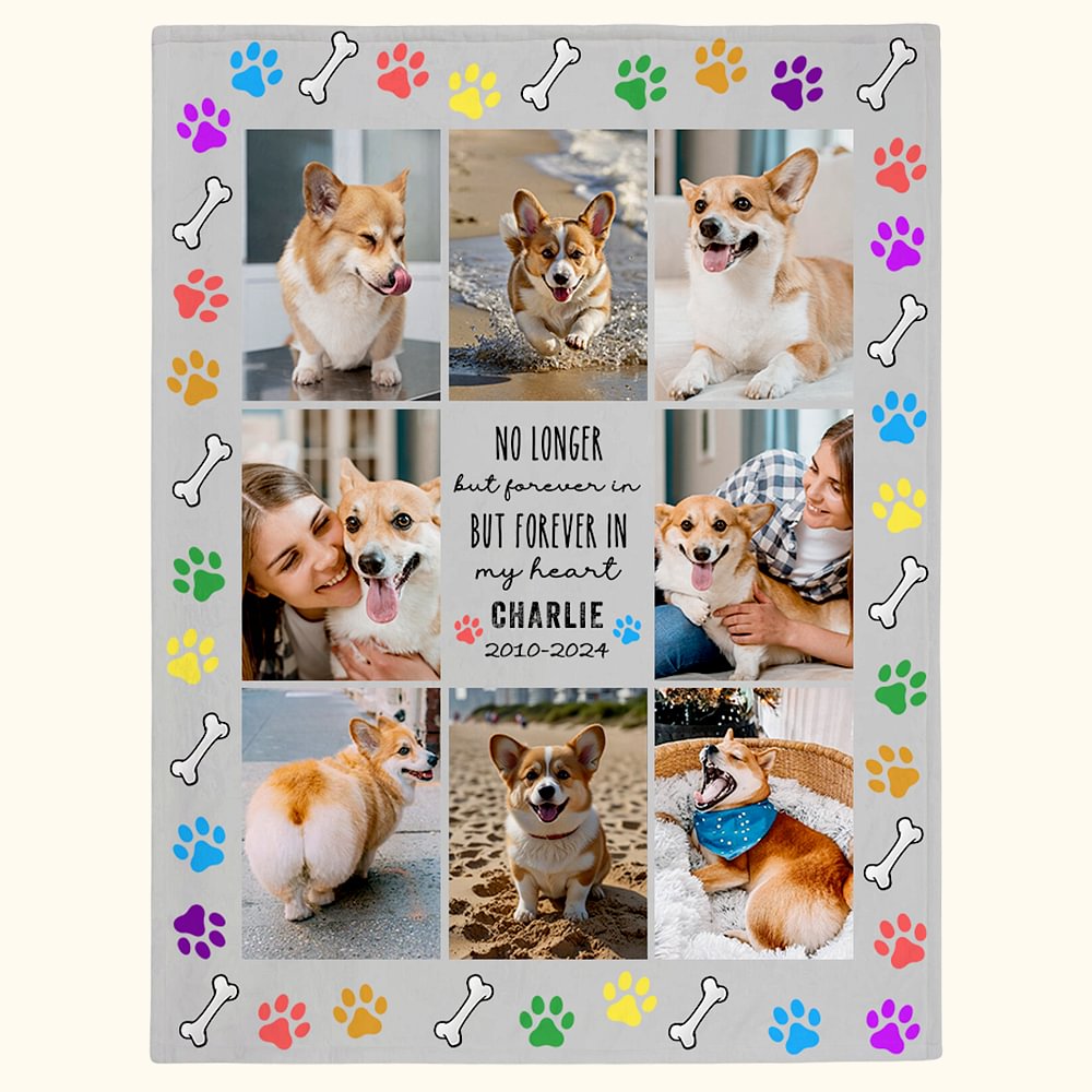 Coperta personalizzata Forever In My Heart Rainbow Paw Print 8 Photo Colleges Blanket con nome Anno Memorial Sympathy Pet Loss Gift per gli amanti deg
