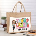 Henkilökohtainen sarjakuvahahmo Kynä Apple Design Suuri Kangaskassi nimi ja puuvilla Pocket arvostus takaisin kouluun lahja opettajalle