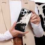 Personalised Faux Cowhide Print Monogram Phone Case for iPhone Birthday Gift for Farm Owner Cow Lover