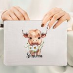 Personalizzato nascita fiore Highland mucca polsino borsa trucco con nome regalo di compleanno per le donne