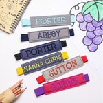 Personalized Leather Elastic Book Band with Embroidery Name Birthday School Season Gift for Book Lover