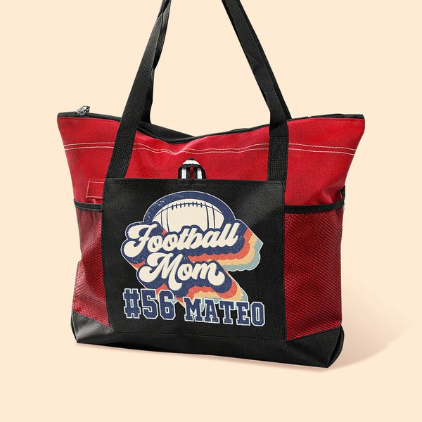Personalizzato Retro Arcobaleno Lettera Tema Calcio Borsa Tote con cerniera con numero Nome Gioco Giorno Accessori Regalo di compleanno per la mamma calcio