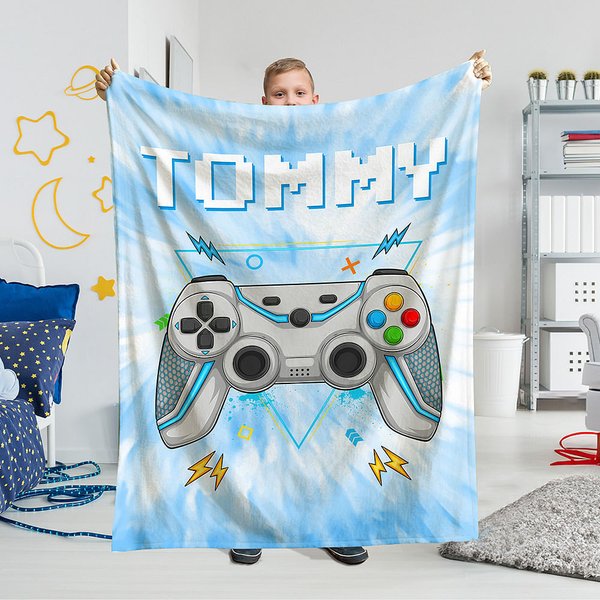 Couverture Douce Multicolore Personnalisée avec Nom Style Mantte de Jeu Cadeau Anniversaire pour Enfants Amateurs de Jeux Vidéo