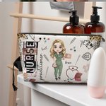 Personalizzato Leopard Cartoon Character Makeup Bag with Zipper Waterproof Portable Travel Essentials Grazie Settimana dell'infermiere Regalo per il p