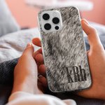 Personalised Faux Cowhide Print Monogram Phone Case for iPhone Birthday Gift for Farm Owner Cow Lover