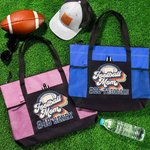 Personalized Retro Rainbow Letter Football Theme Zippered Tote Bag with Number Name Game Day Accessories Birthday Gift for Football Mom