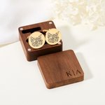 Personalized Engraved Dog Cat Portrait Cufflinks with Monogram Magnetic Wooden Box Wedding Groom Memorial Gift for Men Pet Lovers