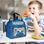 Gepersonaliseerde Tie-dye Effect Gamepad Ontwerp Oxford Geïsoleerde Lunchtas met Naam School Werk Picknick Buiten Activiteiten Cadeau voor Kids Game L