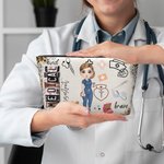 Personalizzato Leopard Cartoon Character Makeup Bag with Zipper Waterproof Portable Travel Essentials Grazie Settimana dell'infermiere Regalo per il p