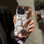 Personalised Faux Cowhide Print Monogram Phone Case for iPhone Birthday Gift for Farm Owner Cow Lover
