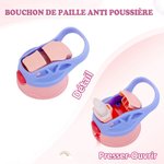 Gourde Isotherme 350ml Personnalisée avec Nom et Motif Licorne Fantastique Bouteille avec Paille en Silicone Cadeau Anniversaire pour Enfant