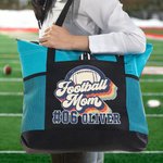 Personalized Retro Rainbow Letter Football Theme Zippered Tote Bag with Number Name Game Day Accessories Birthday Gift for Football Mom