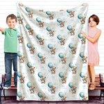 Personalized Cute Bear Soft Blanket with Name Birthday Gift for Boys Girls