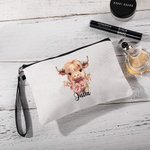 Personalizzato nascita fiore Highland mucca polsino borsa trucco con nome regalo di compleanno per le donne