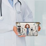 Personalizzato Leopard Cartoon Character Makeup Bag with Zipper Waterproof Portable Travel Essentials Grazie Settimana dell'infermiere Regalo per il p