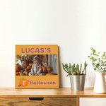 Personalized Baby's 1st Halloween Pumpkin Bat Framed Canvas Painting with Photo and Name Wall Decor Holiday Party Gift for Newborn New Mom Dad