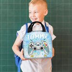 Gepersonaliseerde Tie-dye Effect Gamepad Ontwerp Oxford Geïsoleerde Lunchtas met Naam School Werk Picknick Buiten Activiteiten Cadeau voor Kids Game L