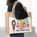 Henkilökohtainen sarjakuvahahmo Kynä Apple Design Suuri Kangaskassi nimi ja puuvilla Pocket arvostus takaisin kouluun lahja opettajalle