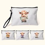 Personalizzato nascita fiore Highland mucca polsino borsa trucco con nome regalo di compleanno per le donne