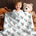 Personalized Cute Bear Soft Blanket with Name Birthday Gift for Boys Girls