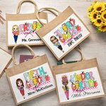 Henkilökohtainen sarjakuvahahmo Kynä Apple Design Suuri Kangaskassi nimi ja puuvilla Pocket arvostus takaisin kouluun lahja opettajalle