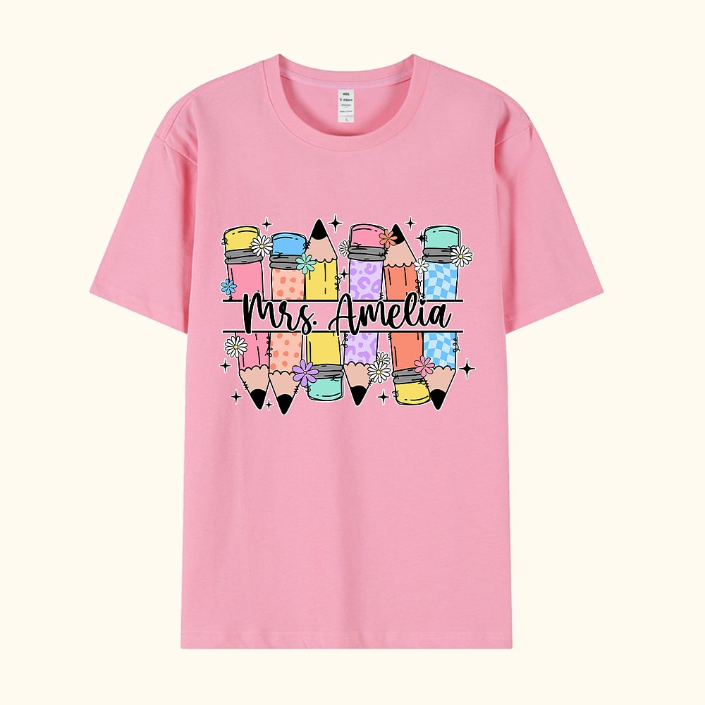 Personnalisé Cute Pencils Unisex T-Shirt Sweatshirt Hoodie with Name Back to School Appreciation Week Gift for Teacher