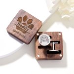 Personalized Engraved Dog Cat Portrait Cufflinks with Monogram Magnetic Wooden Box Wedding Groom Memorial Gift for Men Pet Lovers
