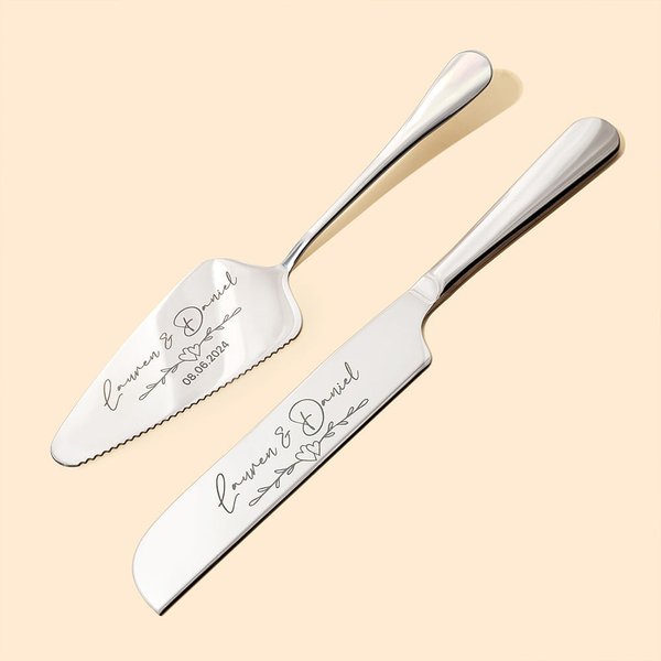 Gepersonaliseerde Cake Knife Server Snij Set Gegraveerd met Naam en Datum Bruids Douche Cadeau voor Pasgetrouwd Paar