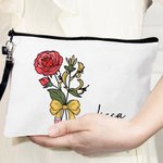 Personlig sminkeveske med navn og håndleddsstropp Fødselsdagsbukett Blyantbue Design Sminkeveske med navn og håndleddsstropp Bursdag Lærerens dag Gave til kvinner