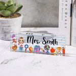 Personalised Funny Cartoon Character Pencil Apple Acrylic Desk Name Plate Appreciation Back to School Gift for Teacher Colleague Friend