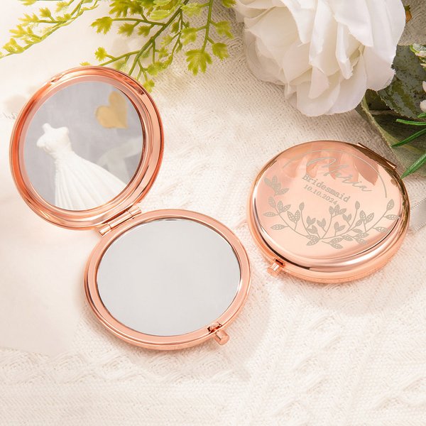 Gepersonaliseerde Bloemen Takken Compacte Make-up Spiegels met Gegraveerde Tekst Set van 2 Bruiloft Bruidsfeest Cadeau voor Bruidsmeisje