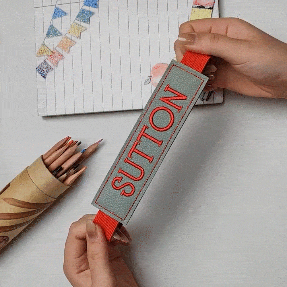 Personalized Leather Elastic Book Band with Embroidery Name Birthday School Season Gift for Book Lover