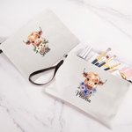 Personalizzato nascita fiore Highland mucca polsino borsa trucco con nome regalo di compleanno per le donne